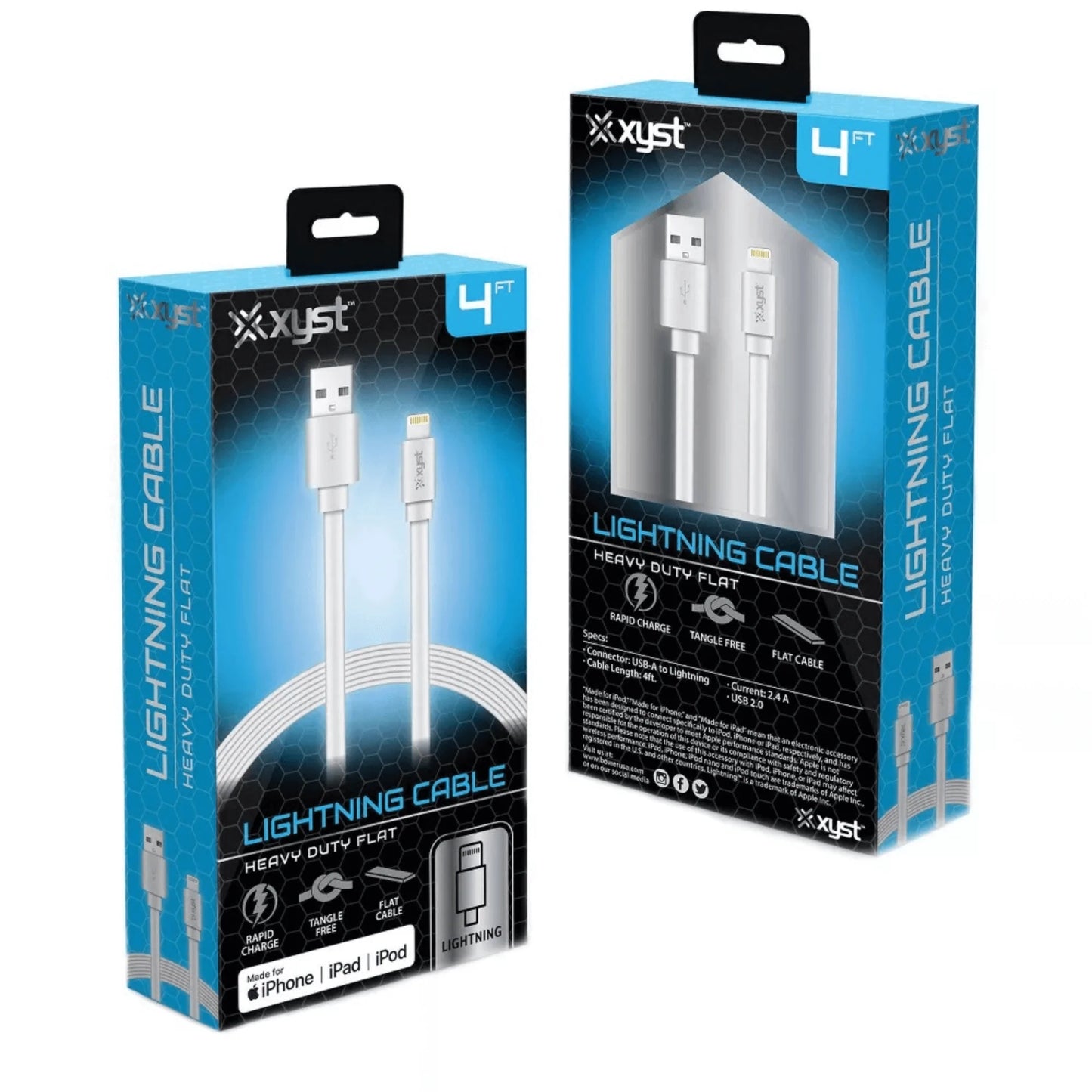 USB-A to Lightning Flat Charging Cable – 4 ft Compact Tangle-Free Cable for iPhone & iPad Fast Charging