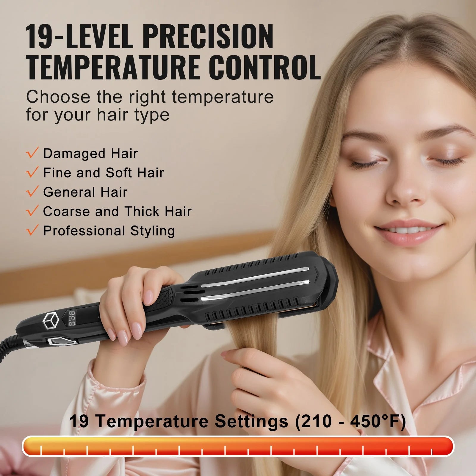 VEVOR Professional Hair Straightener – 1.5-Inch Titanium Flat Iron with Infrared Heat, Adjustable Temperature & LCD Display