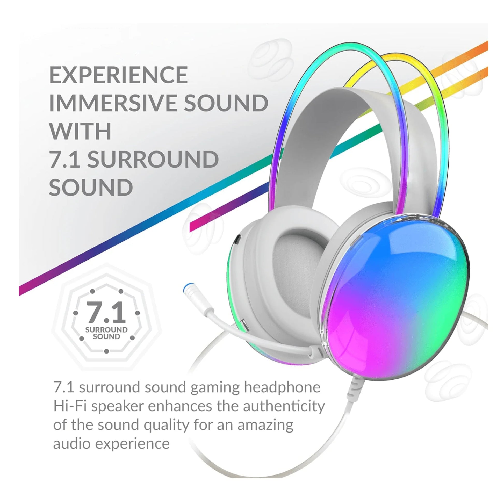 Supersonic RGB Gaming Headset with Lights – Wired Over‑Ear Headphones with Microphone and LED Ear Cups