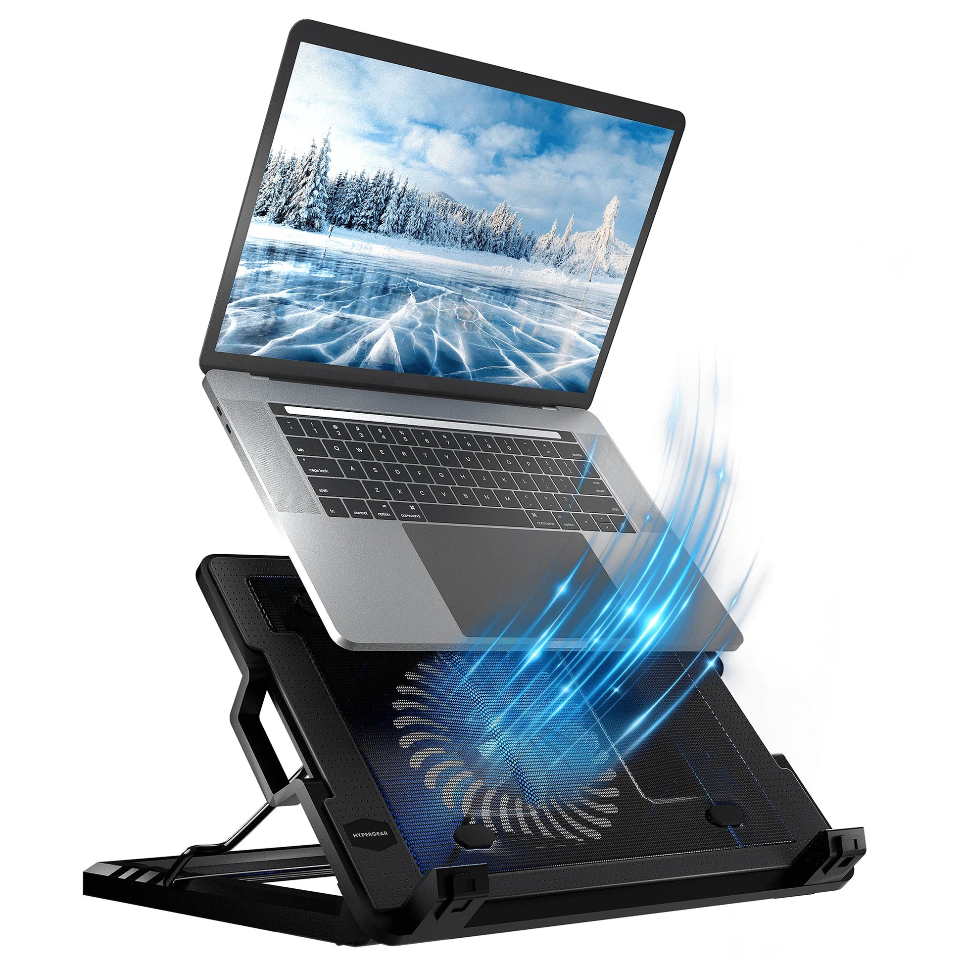 HyperGear Upright Air Portable Laptop Cooling Stand – Adjustable Height Laptop Stand with Quiet Fan, LED & Dual USB Hub