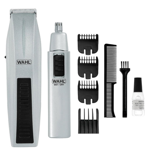 Wahl Battery‑Powered 9‑Piece Beard & Nose Hair Trimmer Set – Precision Grooming Kit with Adjustable Guides