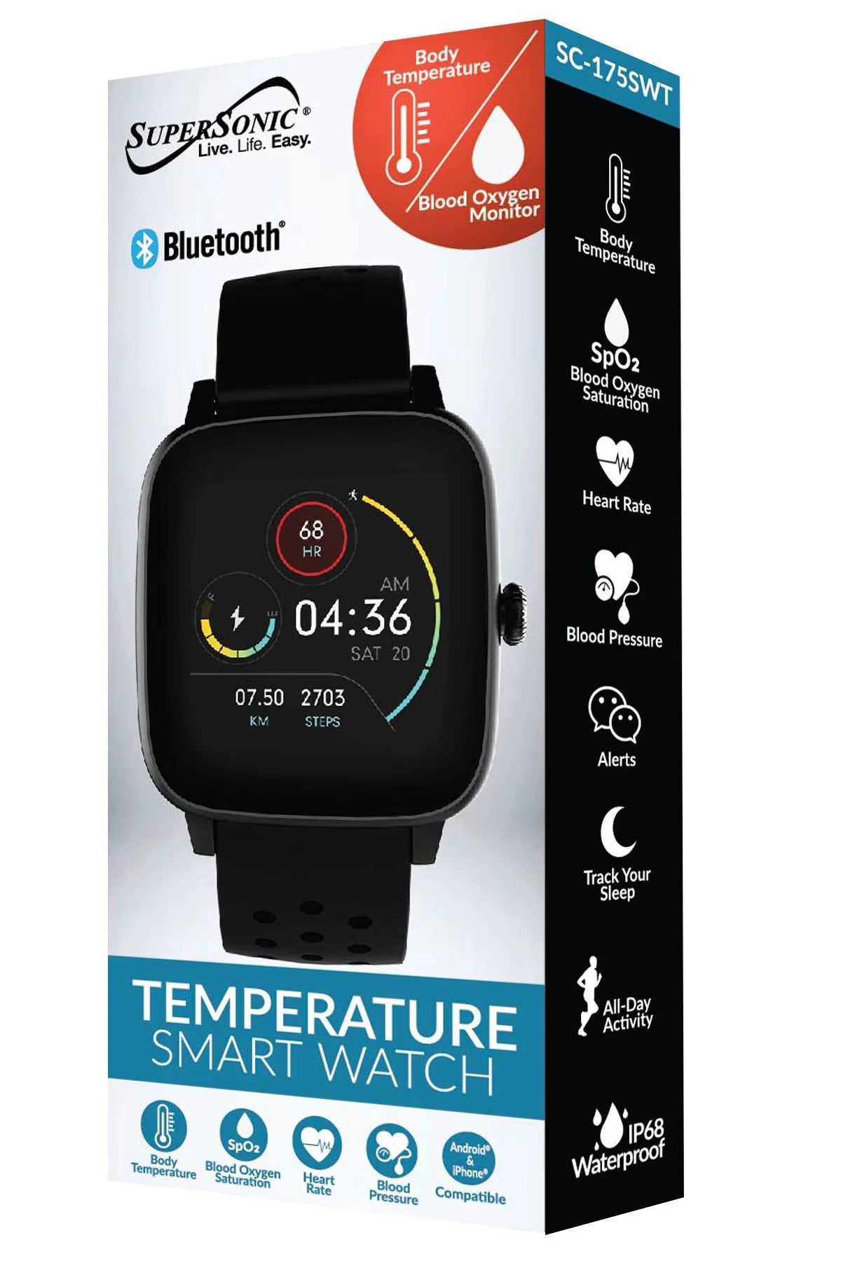 Supersonic Smartwatch with Dynamic Heart Rate, Temperature & SpO2 Monitoring – Waterproof Fitness Tracker with 1.4″ Touchscreen, Bluetooth & Multi-Sport Modes