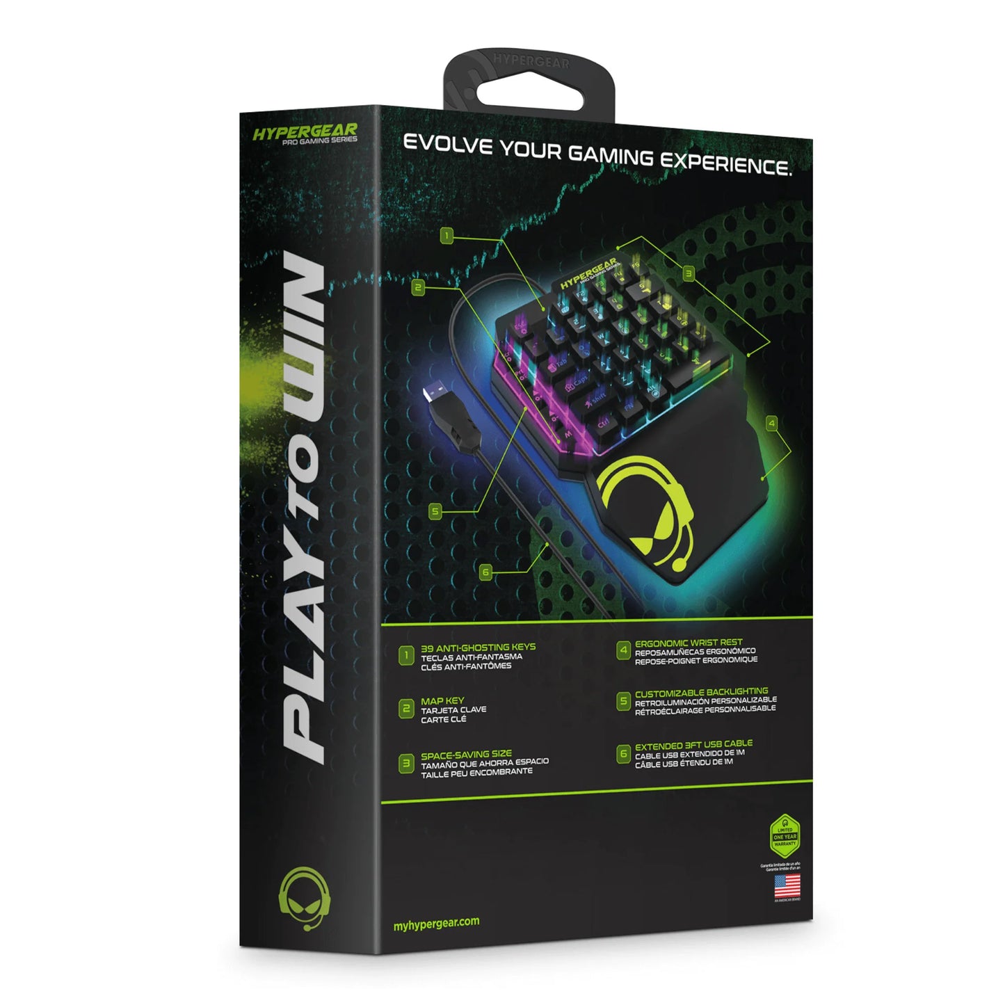 HyperGear KeyVictory One‑Handed Gaming Keypad – Ergonomic RGB Mechanical Keyboard with 35 Programmable Keys & Wrist Rest