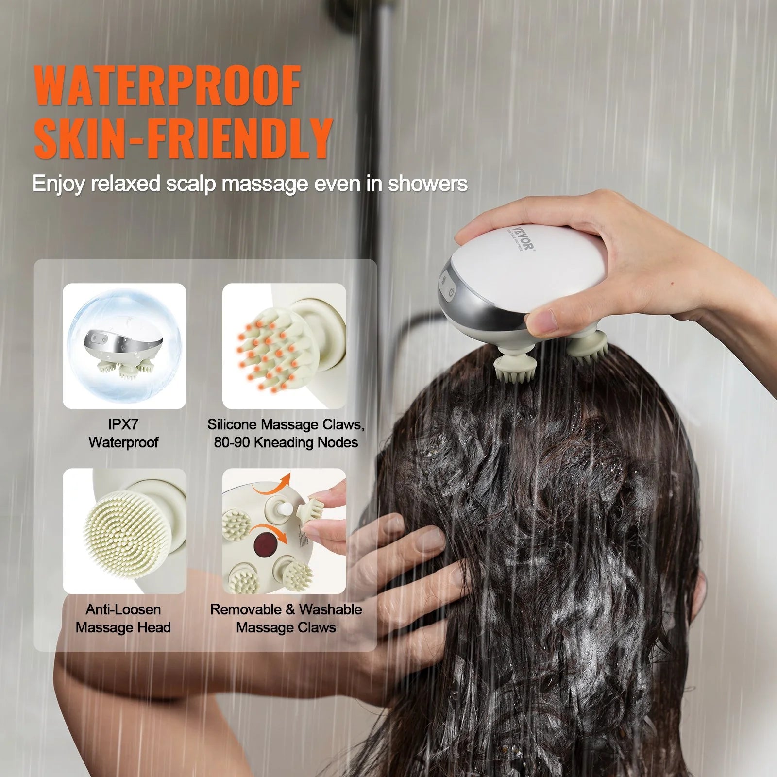 VEVOR Electric Scalp Massager with Heat – Cordless Waterproof Head Massager & Stress Relief Brush