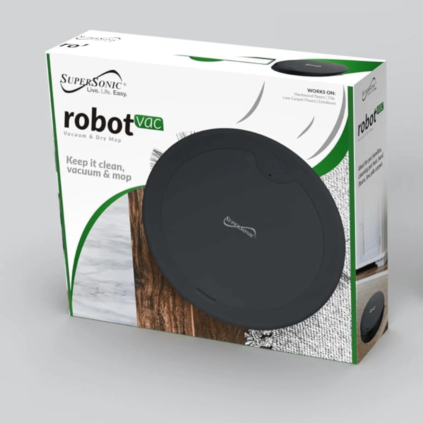 Supersonic SC-820SV Robot Vacuum and Dry Mop – Ultra-Quiet, Low-Profile, USB Rechargeable