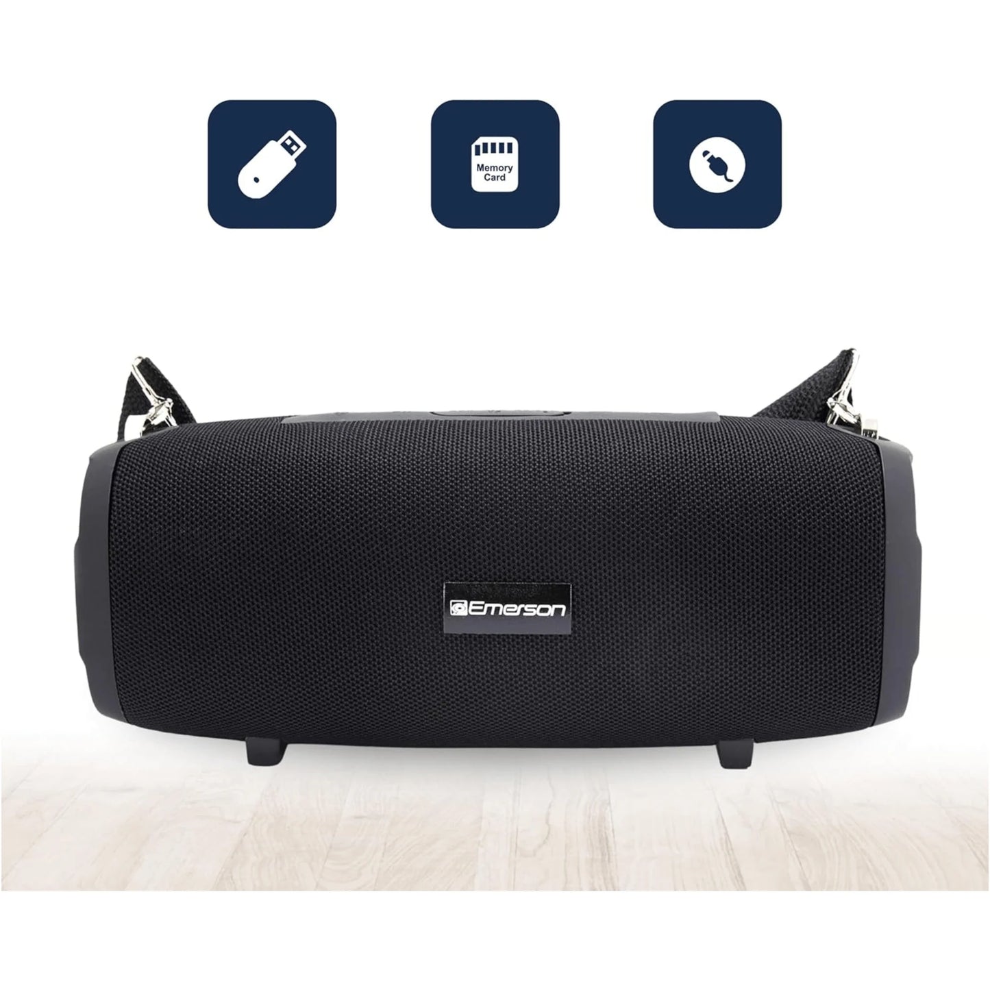 Emerson Portable Bluetooth Speaker with Carrying Strap – Rechargeable Wireless Speaker for Travel & Outdoor Gatherings