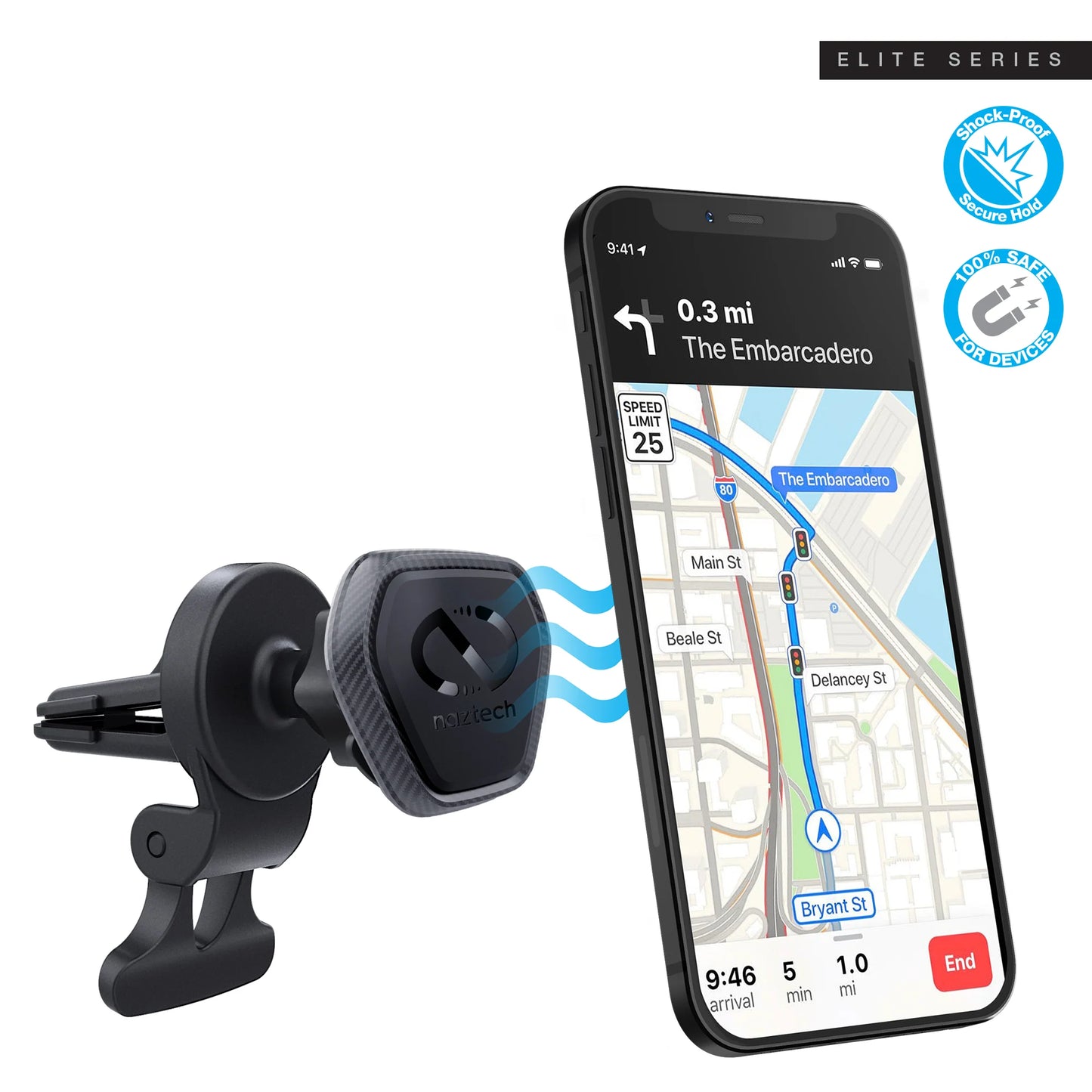 Naztech MagBuddy Elite Vent Mount – Magnetic Hands‑Free Car Phone Holder with 360° Swivel