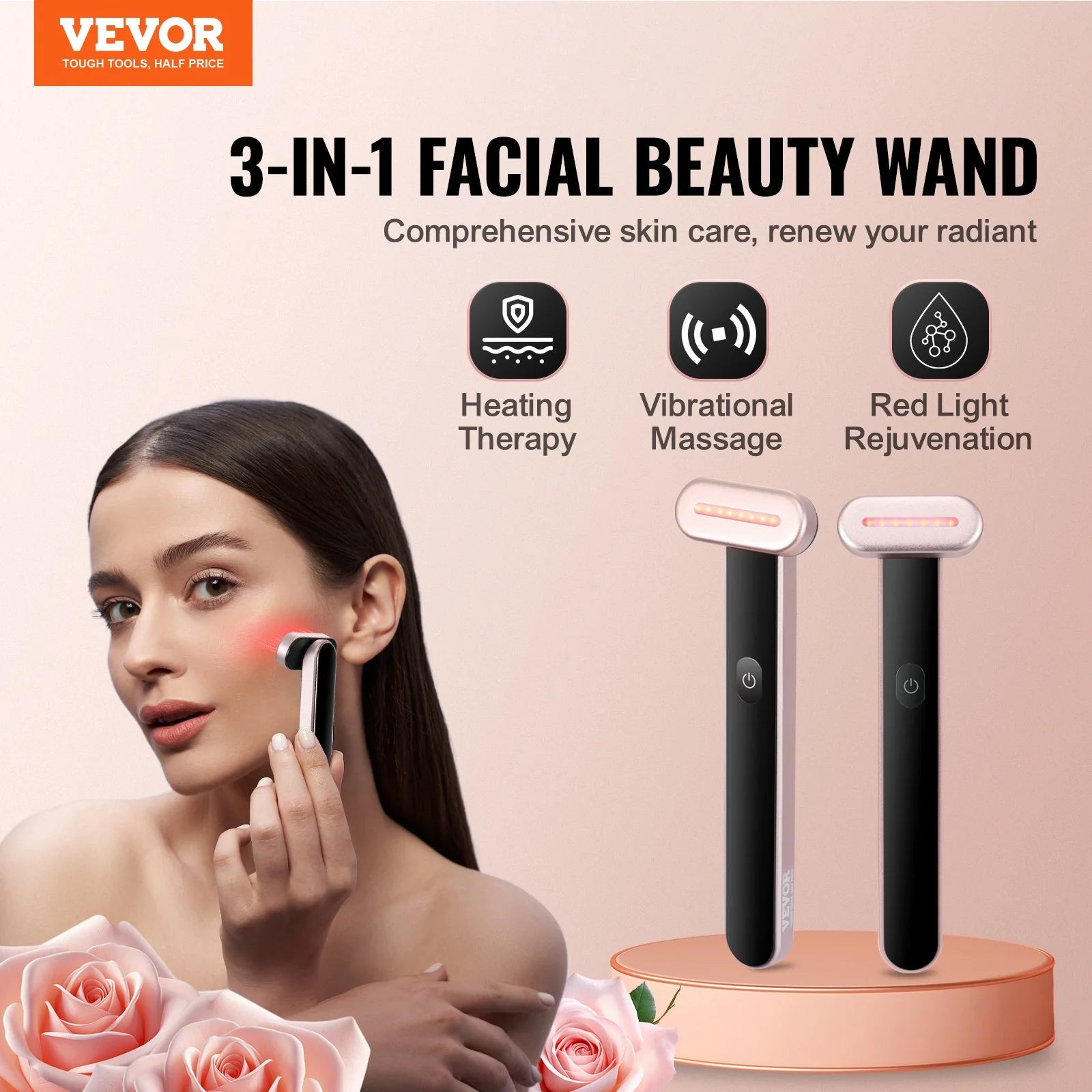VEVOR Red Light Therapy Facial Wand – Microcurrent & Heating Skin Revitalizer