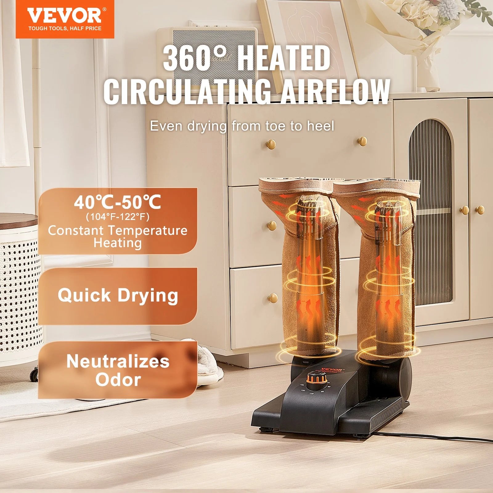 VEVOR Foldable Dual-Tube Shoe & Boot Dryer – Adjustable Warm Air Dryer with Timer, Temperature Control & Quiet Operation