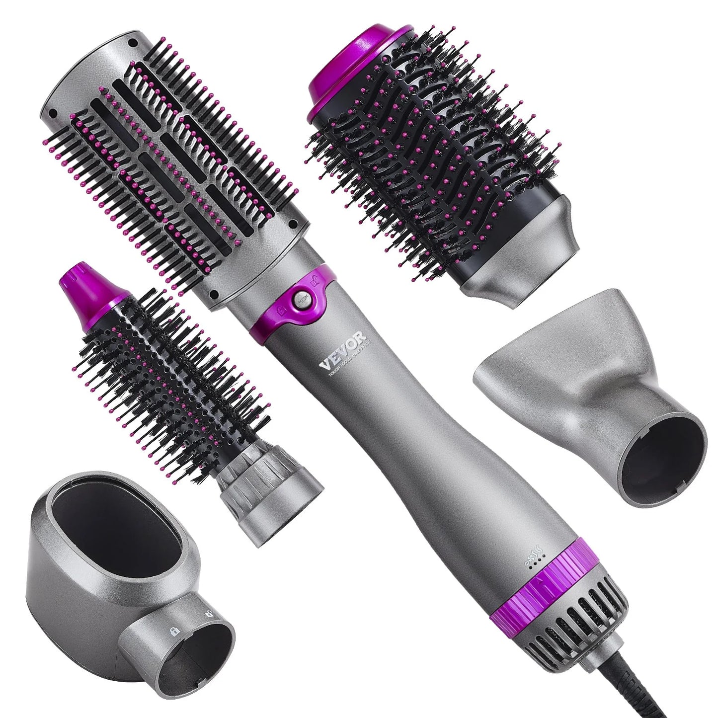 VEVOR 5-in-1 Hair Dryer Brush & Hot Air Styler – Negative Ion Blow Dryer with Curling, Straightening & Volumizing Attachments