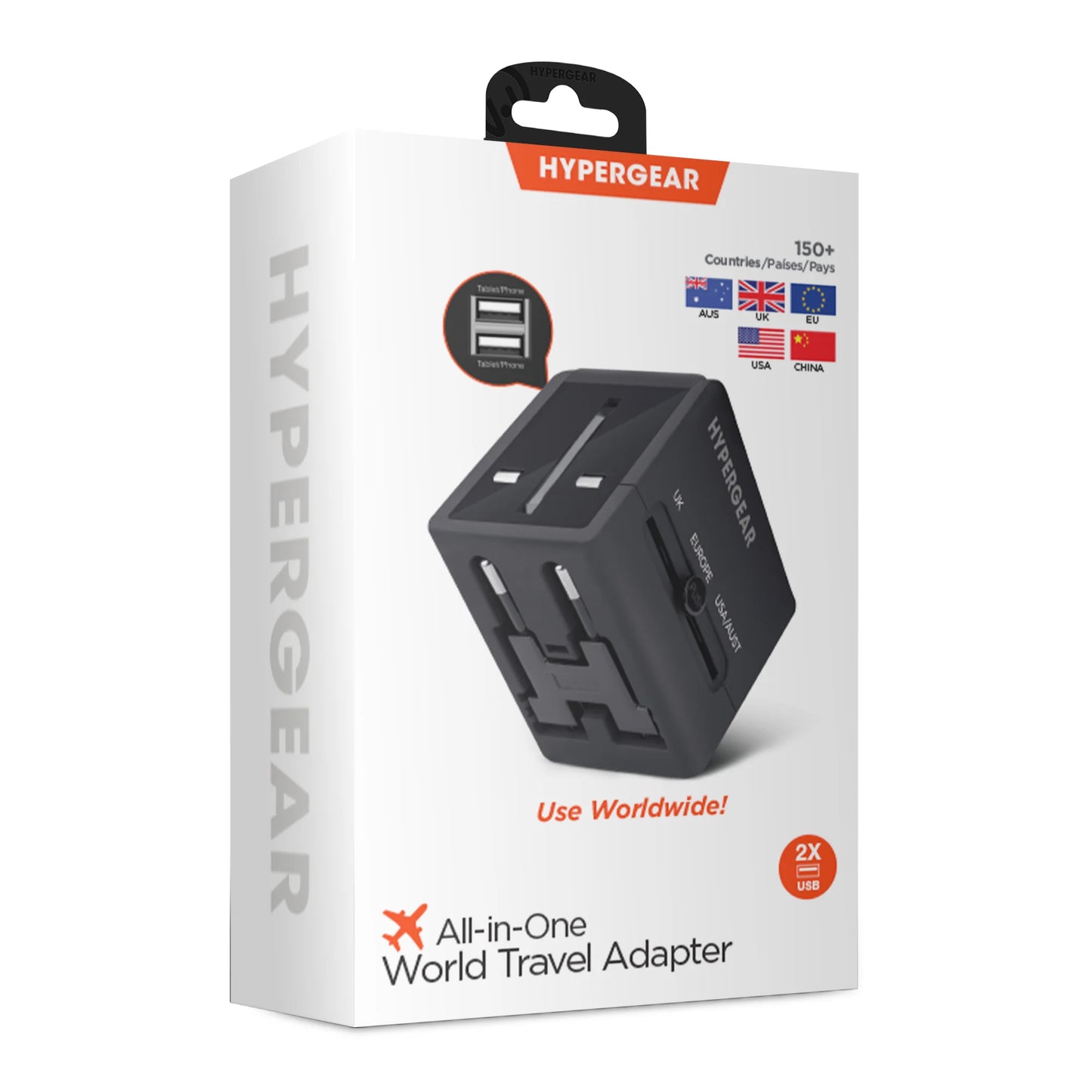 All-in-One Universal Travel Adapter – Compact Charger with Dual USB Ports & 4 Retractable Plug Types for 150+ Countries
