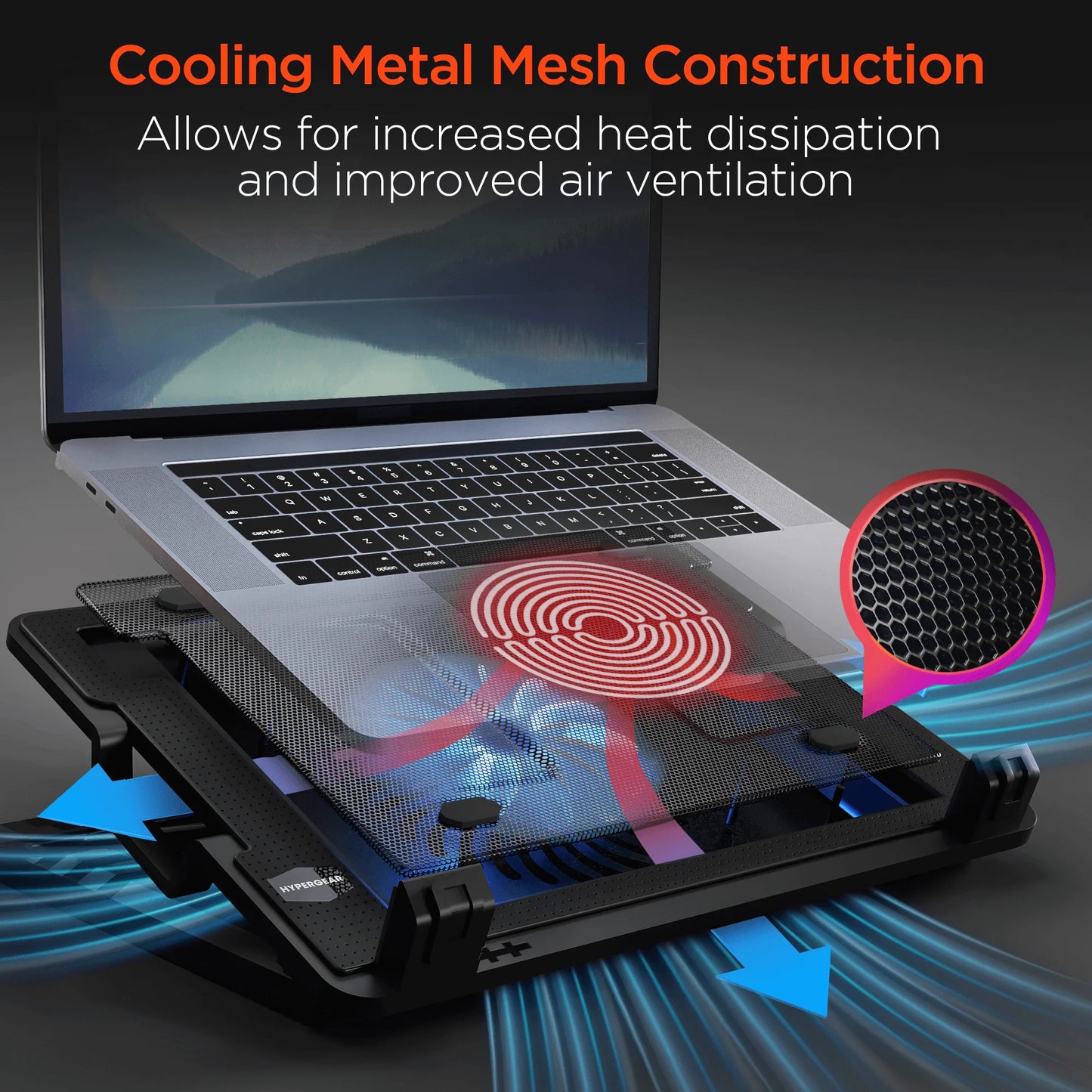HyperGear Upright Air Portable Laptop Cooling Stand – Adjustable Height Laptop Stand with Quiet Fan, LED & Dual USB Hub