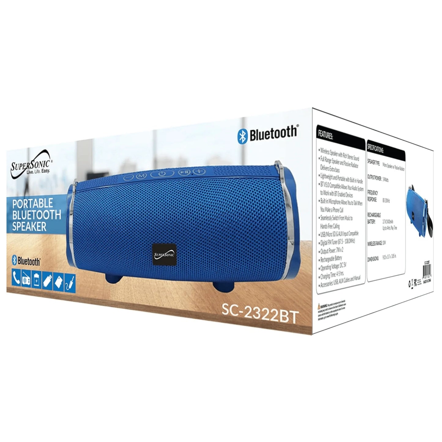 Supersonic Portable Bluetooth Wireless Speaker – 14 W Full‑Range Speaker with Bass Radiator, Mic & FM Radio