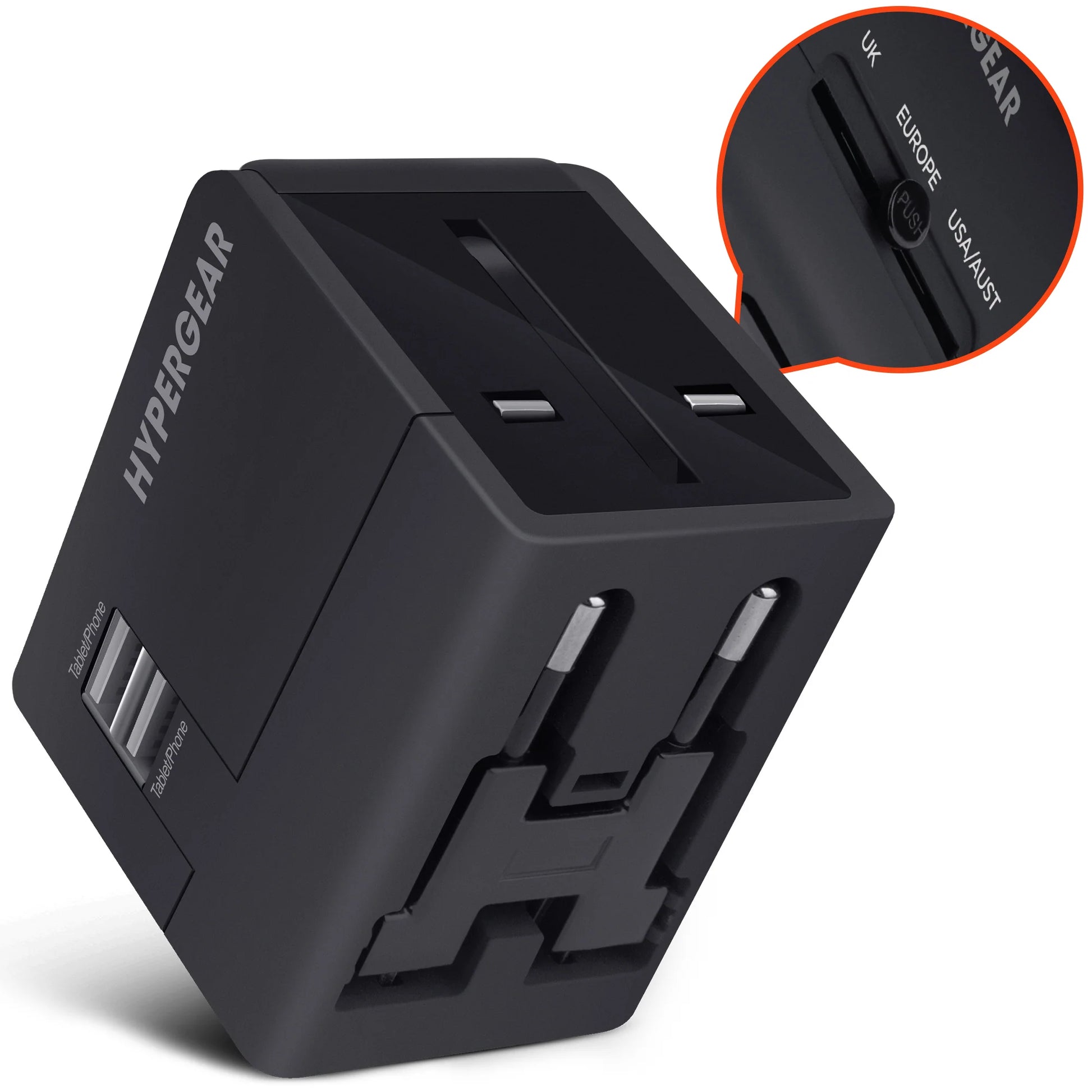 All-in-One Universal Travel Adapter – Compact Charger with Dual USB Ports & 4 Retractable Plug Types for 150+ Countries
