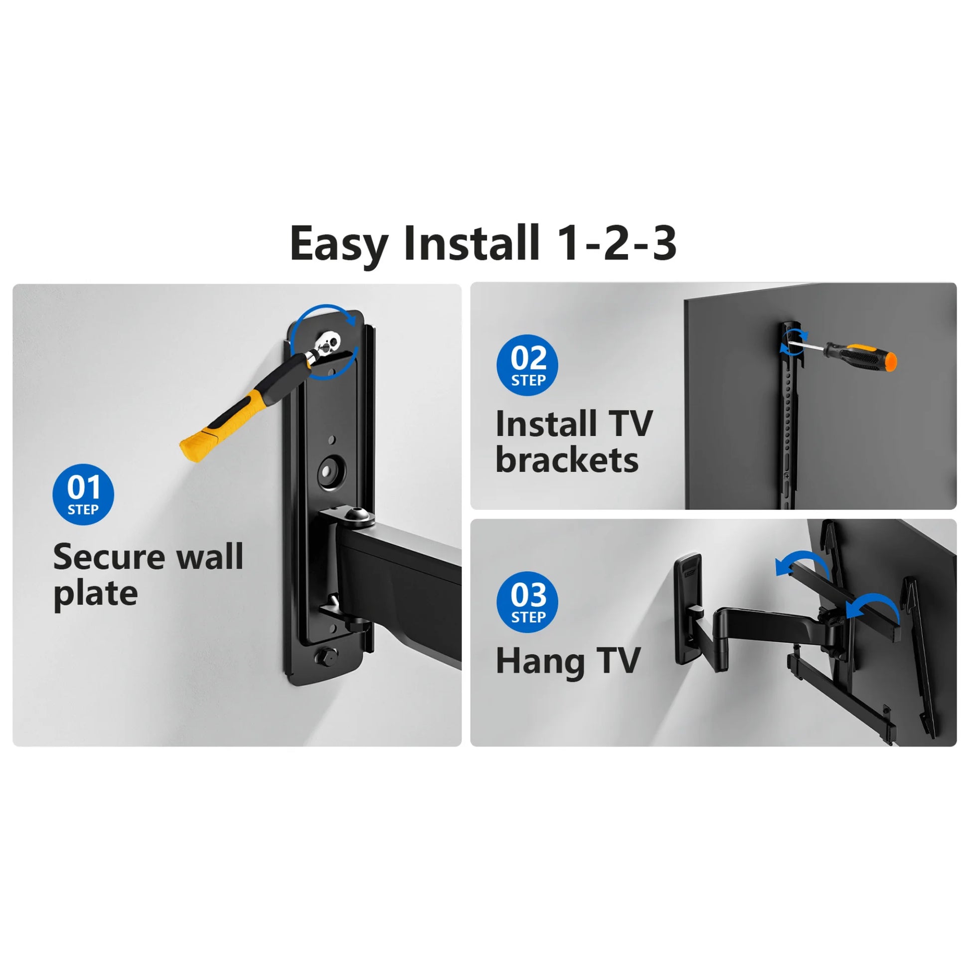 Ergoav Medium Motion TV Wall Mount for 32–65″ TVs – Full Motion Swivel & Tilt Bracket with 20” Extension & Cable Management