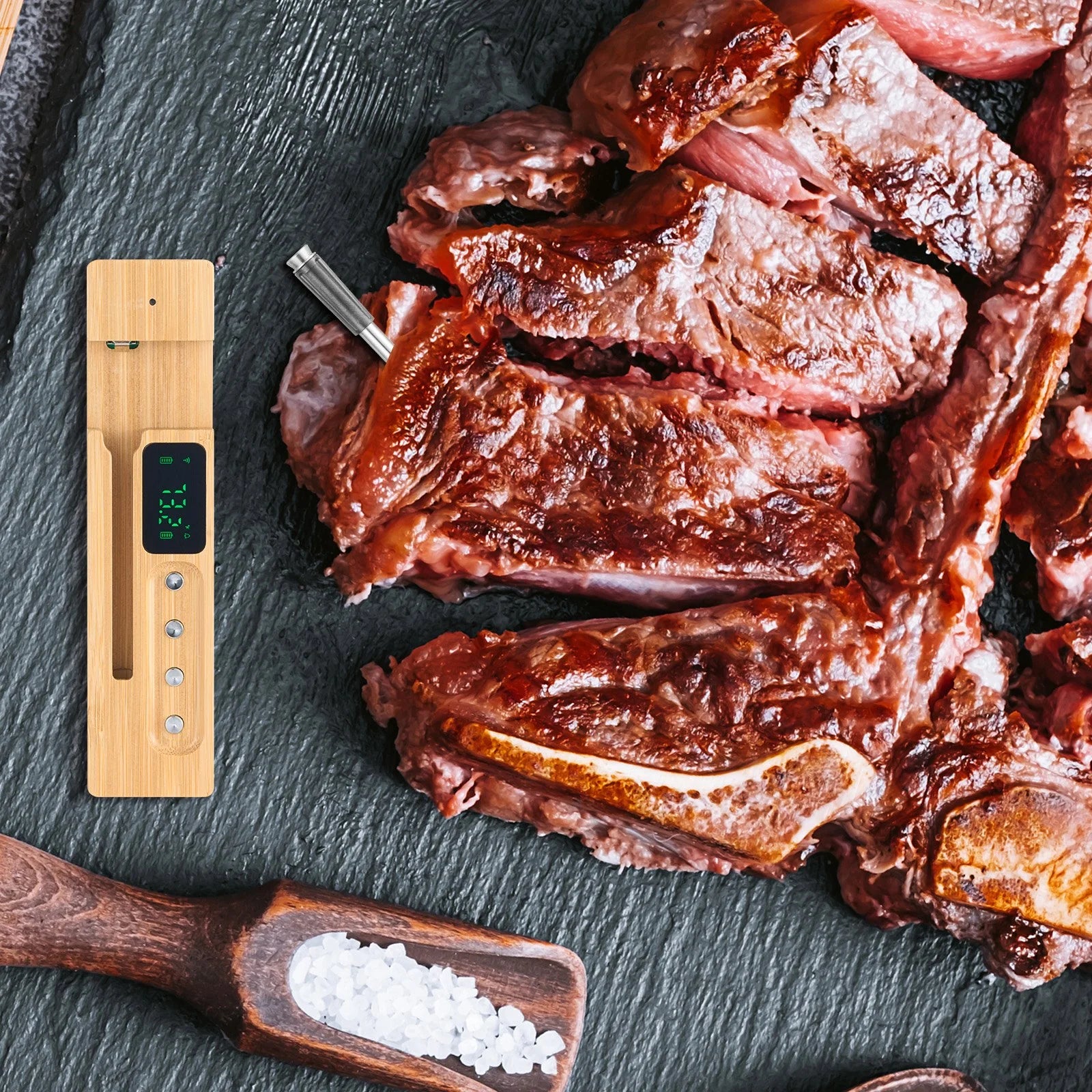 Wireless Bluetooth Meat Thermometer with 500 ft Range – Precise Probe & App Alerts for Perfect Grilling and Roasting