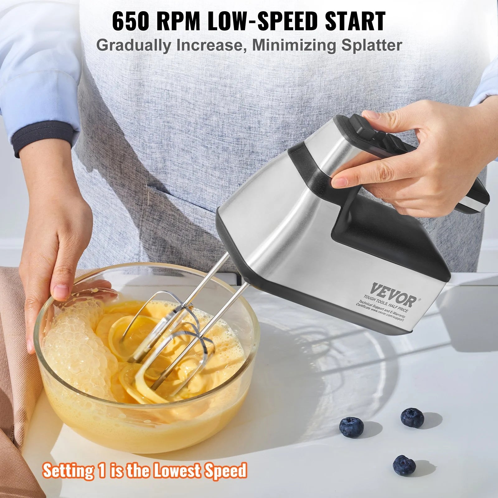 VEVOR 250W Cordless Electric Hand Mixer – Rechargeable Handheld Mixer with Variable Speed & Turbo Boost, Includes Beaters & Whisk