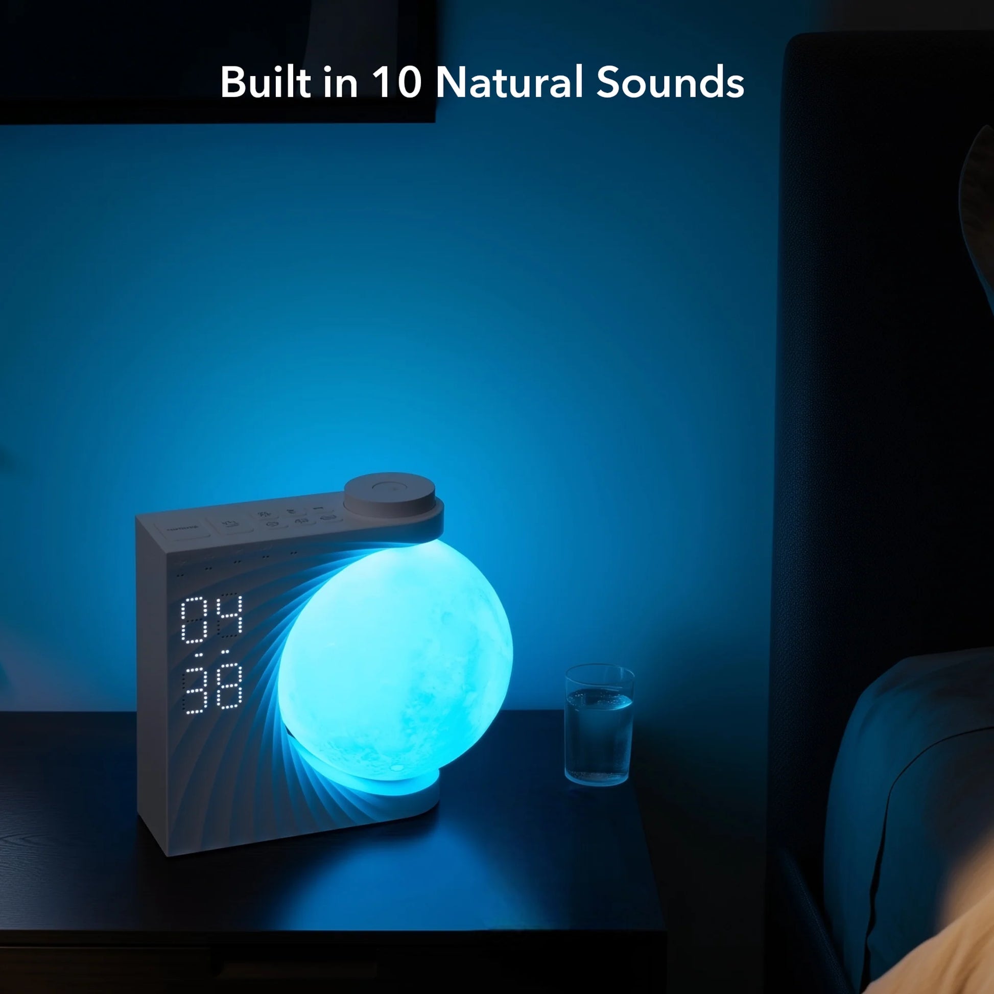 3D Moon Lamp Desktop Clock Night Light – Rechargeable LED Desk Light with Digital Time Display & White Noise Speaker